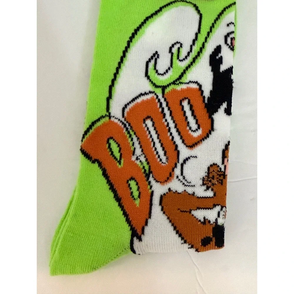Scooby-Doo Halloween Ghost Boo Crew Socks Lime Green Mens 6-12 Warner Bros NWT